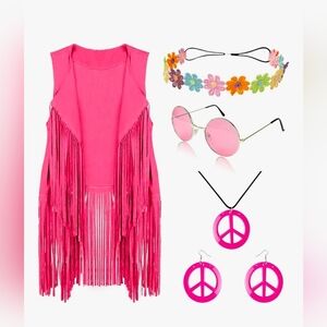 60s 70s Outfit for Women Hippie Costume Set Peace Sign Earring Headband